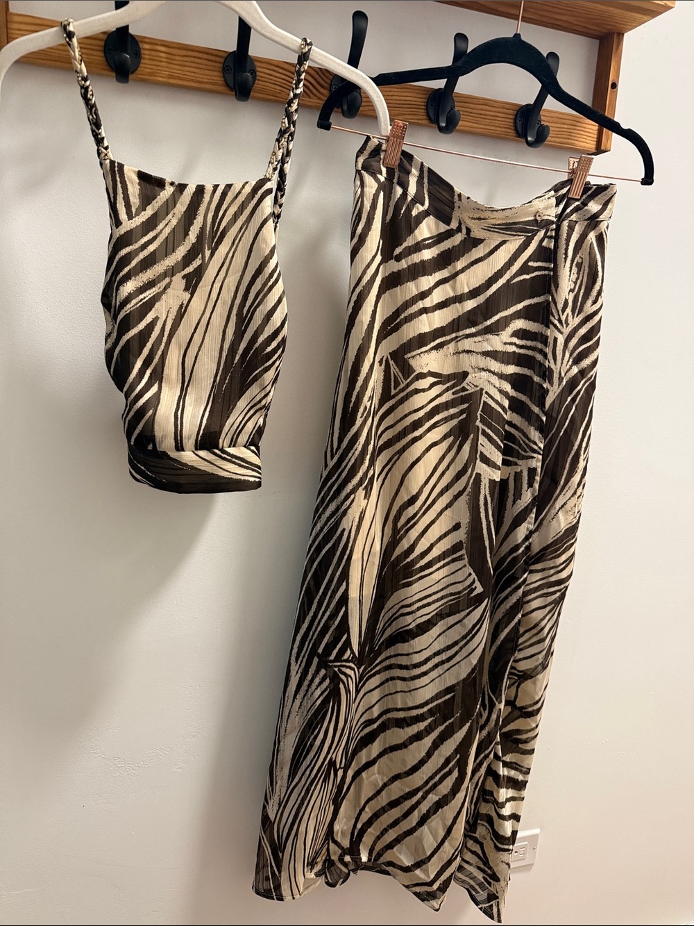 Guess Cream and Brown Zebra Print Skirt Set